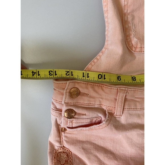 Justice Overalls Shorts Denim Lightly Distressed Peach Color buckles Girls 8 - Picture 5 of 13